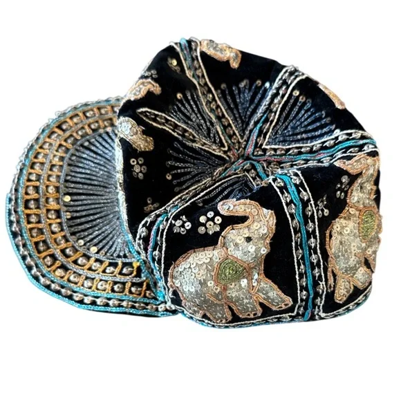 Vintage Burmese Velvet Embellished Black Multi Elephant Baseball Cap Size OS - Picture 8 of 14
